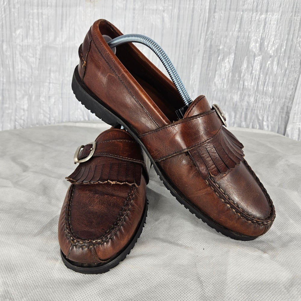 Allen Edmonds Men's 12 B Waterbury Brown Leather Kiltie Buckle Loafers Shoes USA